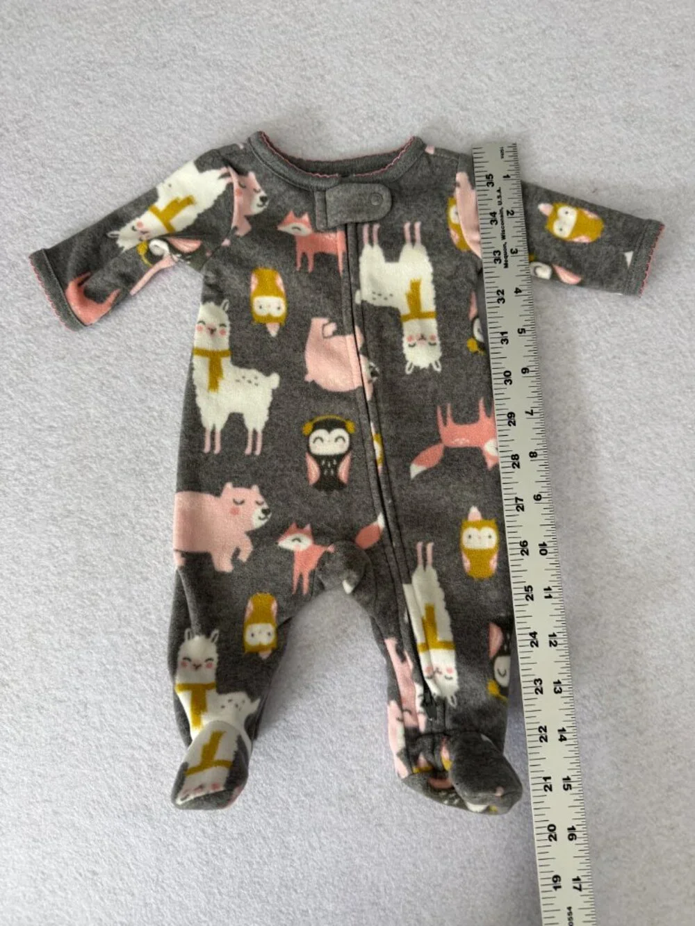 Carter's Simple Joys Baby Fleece Footed Sleeper Animals Gray Pink | Preemie